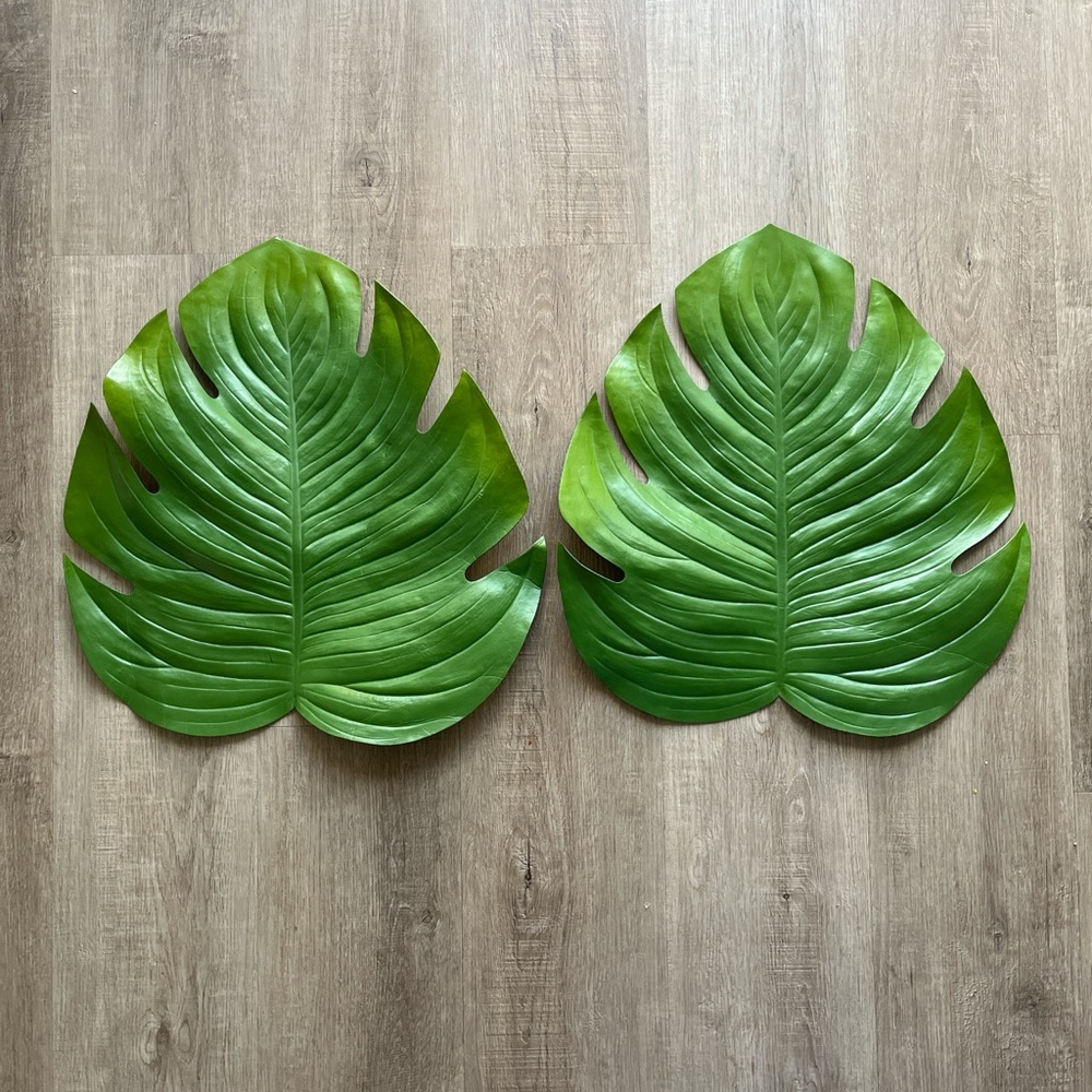 Set of Two Green Monstera Leaf Placemats